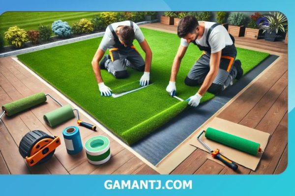 چمن مصنوعی مقاوم در برابر آفتاب؛ راهنمای جامع انتخاب و خرید 3 نحوه نصب چمن مصنوعی