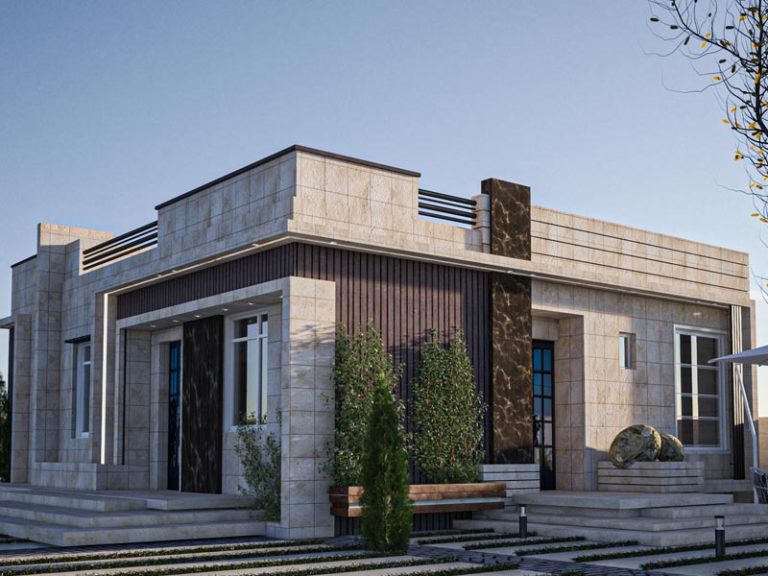 طراحی نمای ویلای یک طبقه سبک مدرن