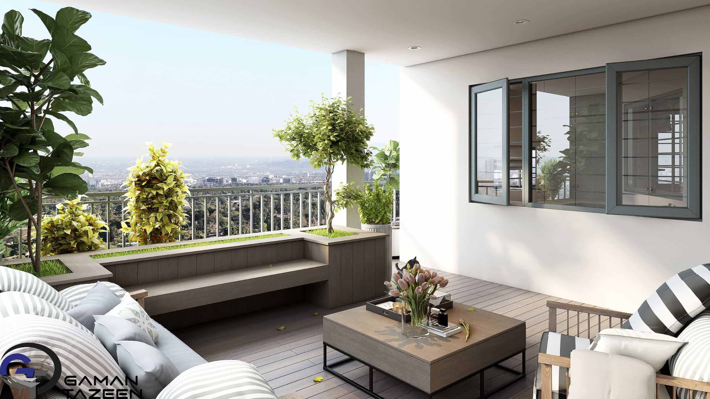 دیزاین تراس بزرگ مبلمان مناسب